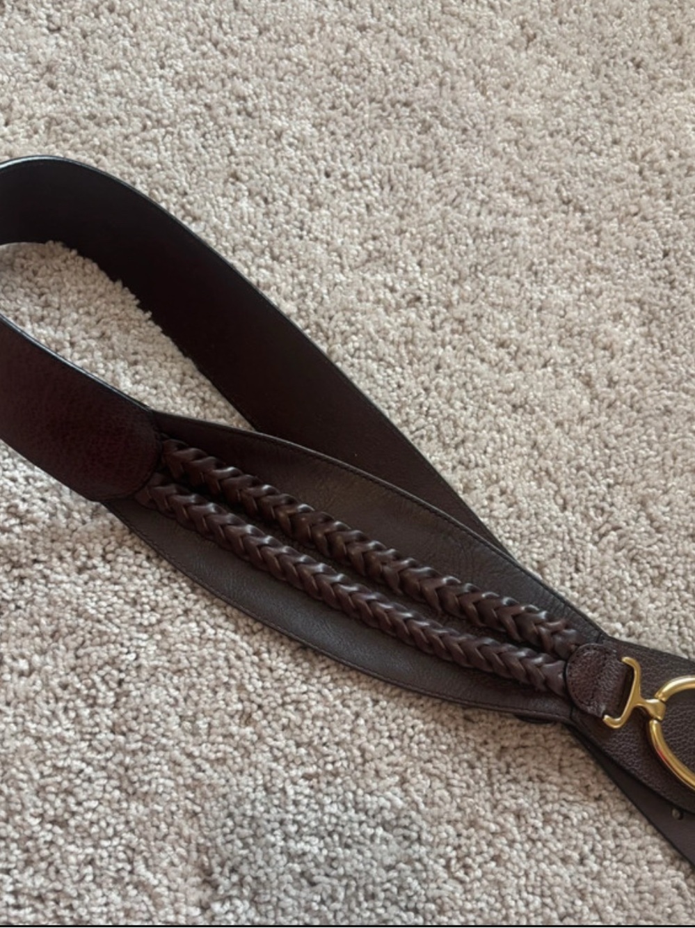 Etienne Aigner Brown Leather Braided Detail Belt with Gold Accent